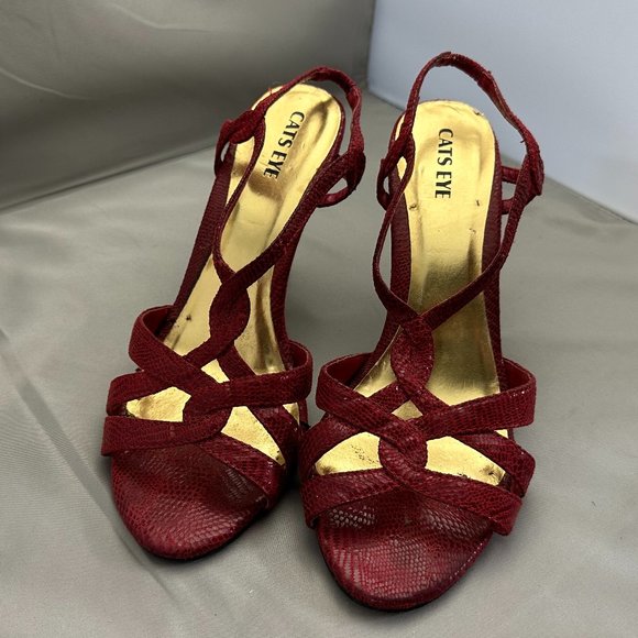 Cats Eye Women's Red Leather Strappy Heels Size EU 40 US 9 - Picture 2 of 6